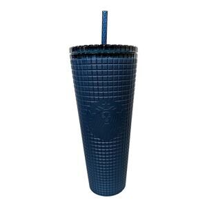 2022 Starbucks Winter Navy Blue Teal Soft Touch Grid Tumbler Venti 24 oz